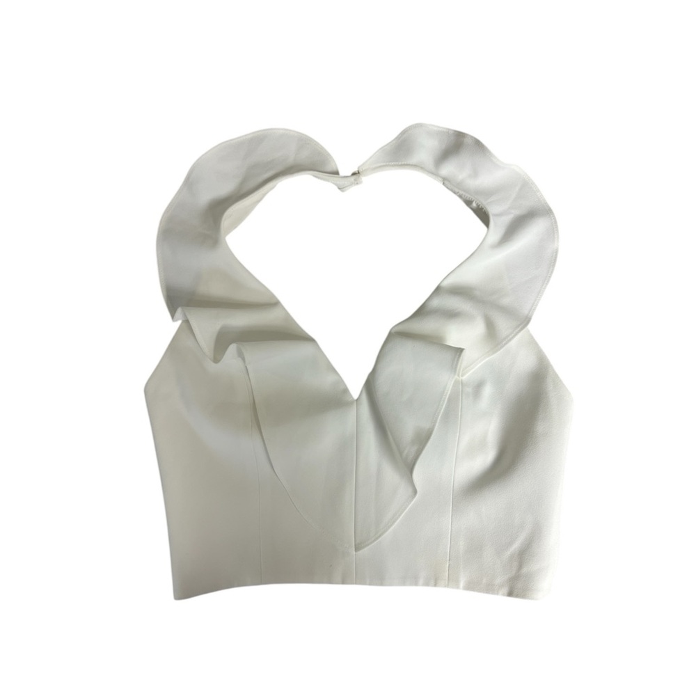 Alice + Olivia White Ruffle V-Neck Crop Top - Picture 3 of 6